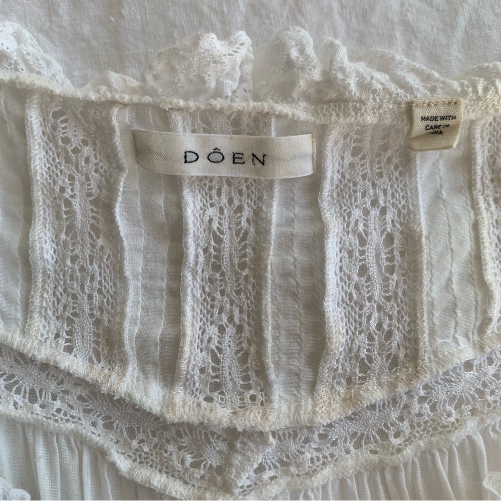 Doen Ainsley Cotton Ruffle Lace Babydoll Nightgown Mini Dress Salt White - Picture 9 of 12